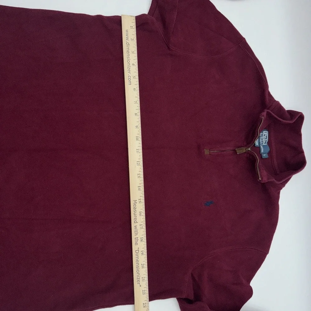Vintage Polo Ralph Lauren 1/4 Zip Pullover Sweater Maroon With Brown Pony Large